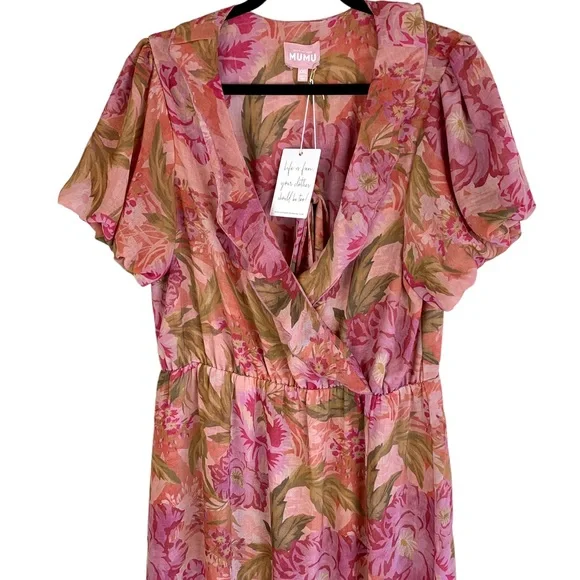 Show Me Your MuMu Verity Midi Dress Chiffon Garden Floral Pink Wedding Resort - Picture 6 of 16